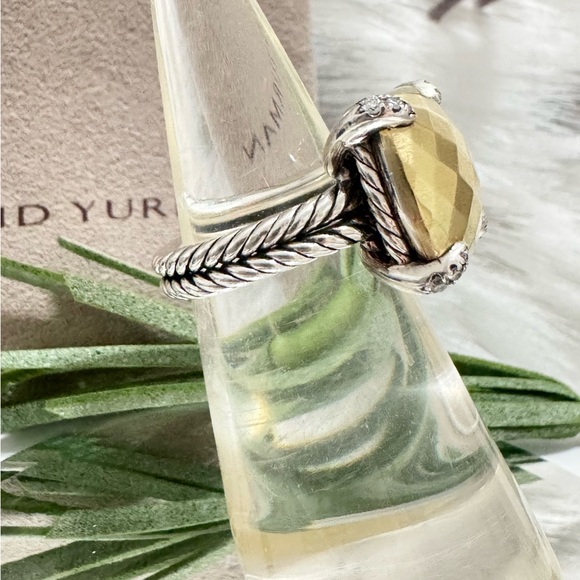 David Yurman 14mm Square Gold Dome Diamond Chatelaine Ring 925/18K - Picture 2 of 10